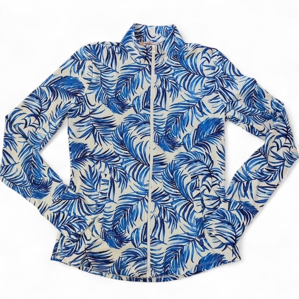 Tommy Bahama Golf Blue Palm Print Full Zip Jacket Women’s Small UPF Stretch